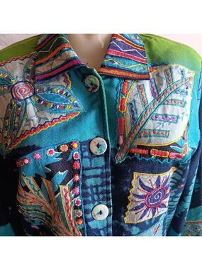 Coldwater Creek India Vtg 90's Women's Jacket XS Colorful Patchwork Embroidered